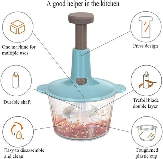 Hand Pat Food Processor / Hand Push Chopper Machine Food Processor Vegetable Chopper 1500ml & 2000ml Capacity (random Color)